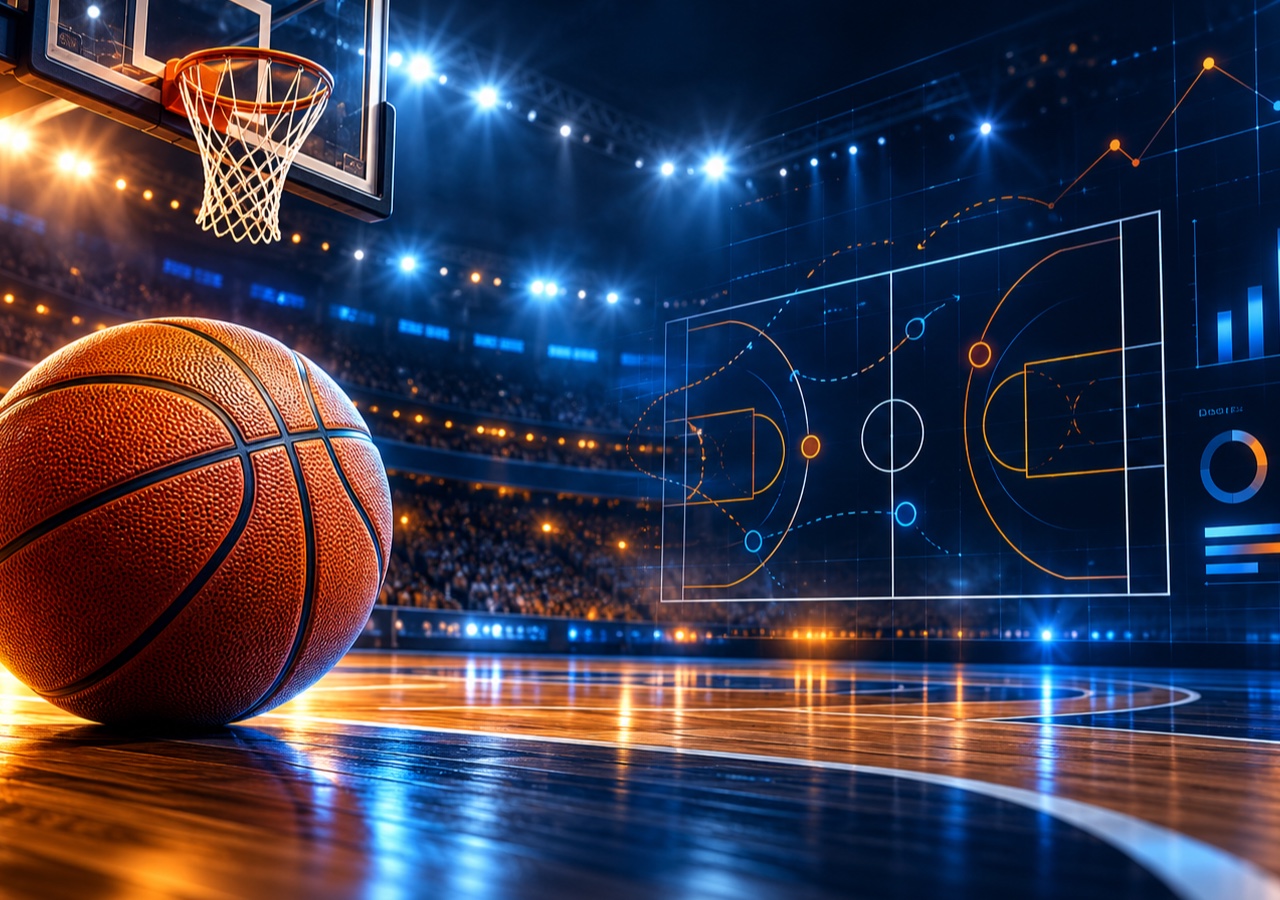 Basketbol bahisleri, sayı pazarları ve maç istatistikleri için arena görseli