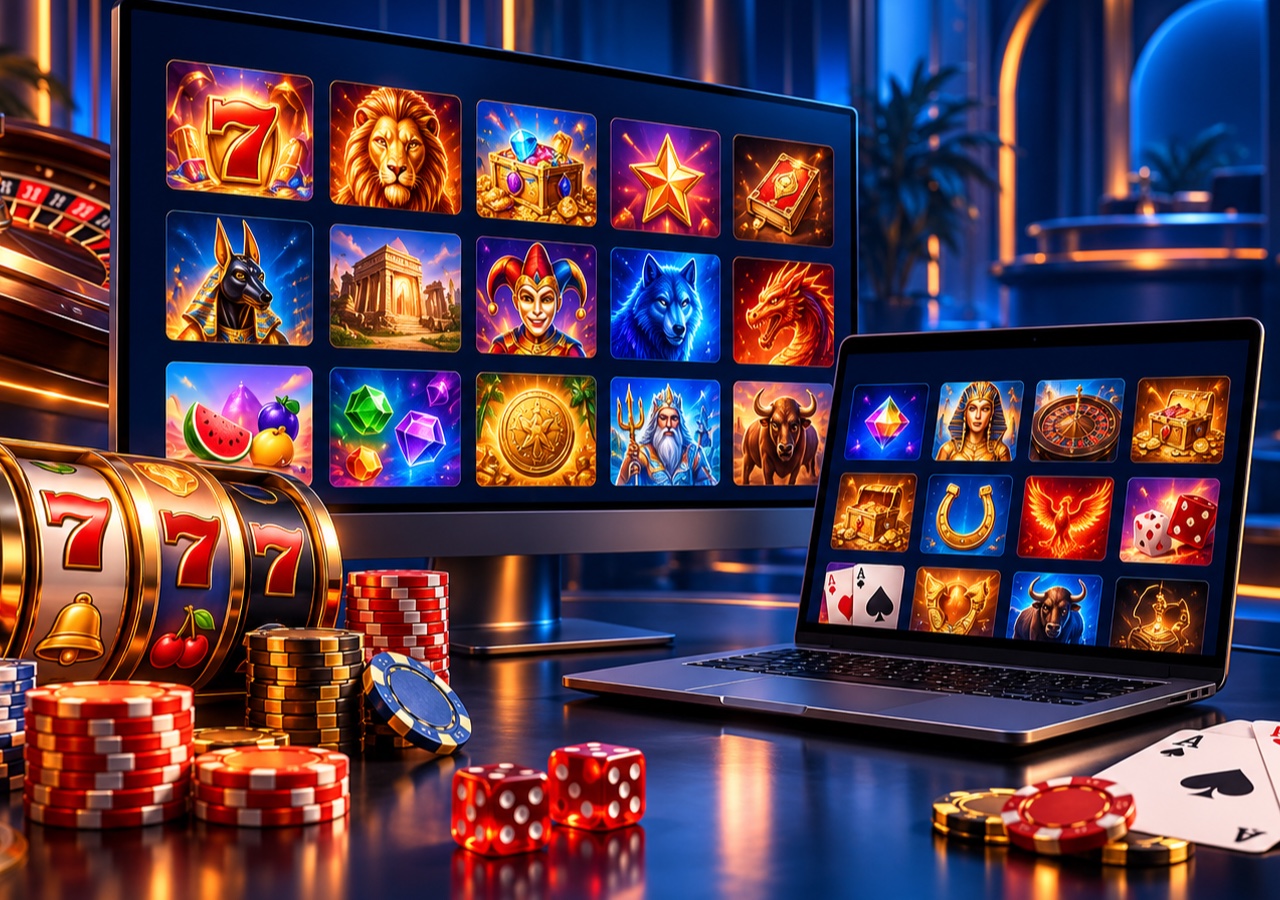 Mostbet casino oyun kataloğunu slotlar, canlı casino ve masa oyunlarıyla temsil eden görsel