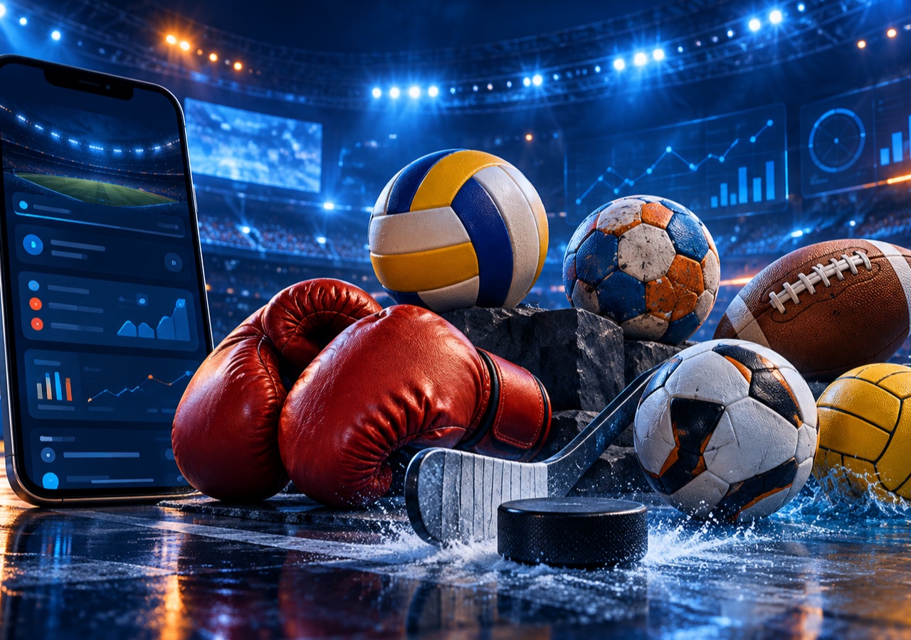 Voleybol, buz hokeyi, hentbol, boks ve diğer spor dallarını temsil eden çoklu spor görseli