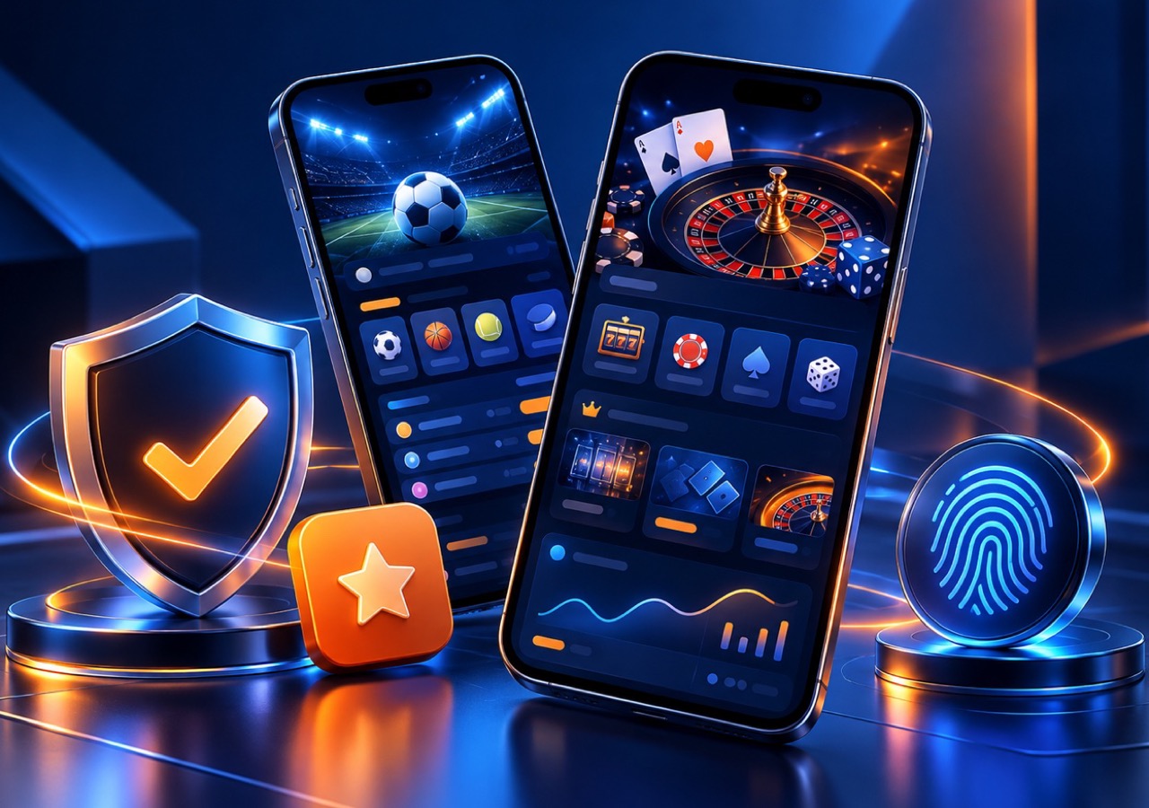 Mobil uygulama, hesap güvenliği ve güvenli girişi temsil eden telefonlar ve güvenlik simgeleri