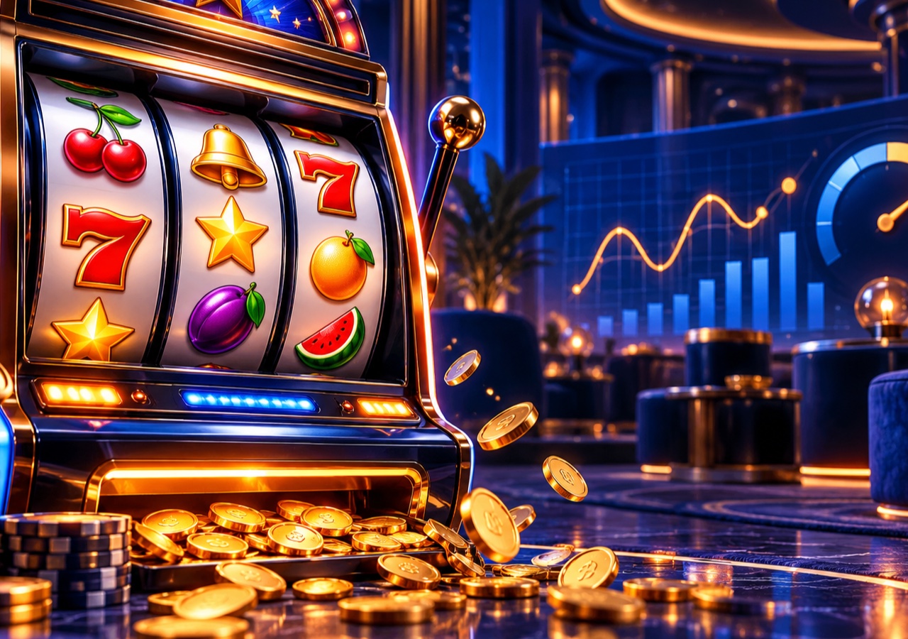 Slot oyunları, semboller, volatilite ve oyun özelliklerini temsil eden görsel
