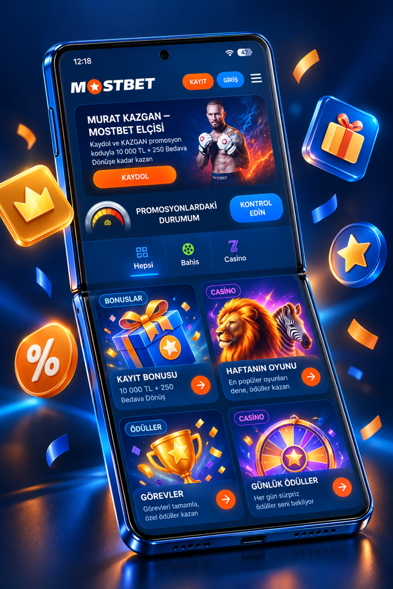 Katlanabilir telefonda Mostbet promosyon ve ödüller ekranı