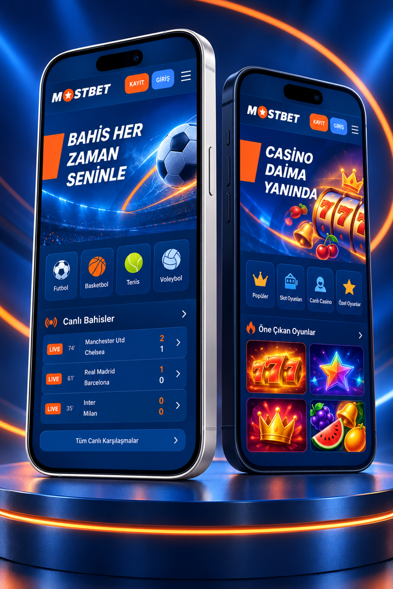 İki farklı telefonda Mostbet spor ve casino uygulaması